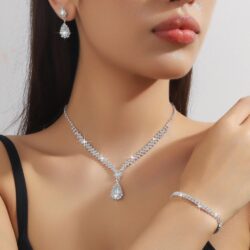 Ifshas The Seraphina Gold Plated 3 Pieces Bridal Jewellery Set - White