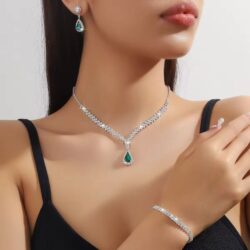 Ifshas The Seraphina Gold Plated 3 Pieces Bridal Jewellery Set - Green