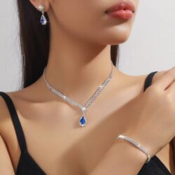 Ifshas The Seraphina Gold Plated 3 Pieces Bridal Jewellery Set - Blue